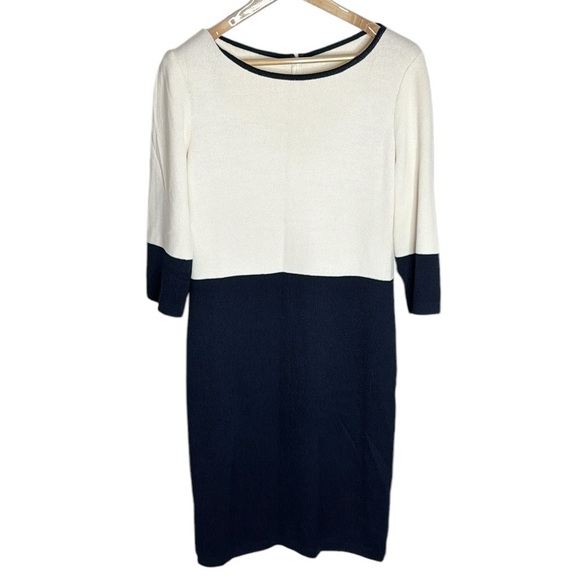 St. John Collection Dresses & Skirts - St. John Collection colorblock Santana knit cream navy midi dress size 12